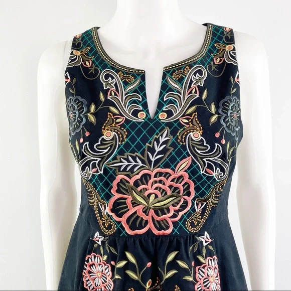 Anthropologie Moulinette Soeurs Size 4 Black Floral Embroidered PERENNIAL Dress - Picture 2 of 8